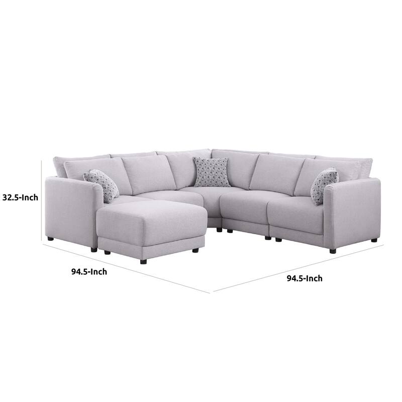 Lane L Shaped Sectional Sofa, Ottoman, 3 Pillows, Light Gray, 95 Inch