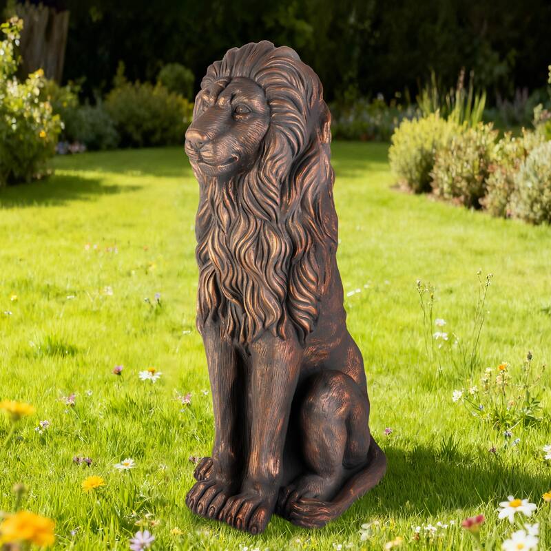 Glitzhome 36.25"H Oversized MGO Bronze/White/Black Sitting Lion Garden Statue