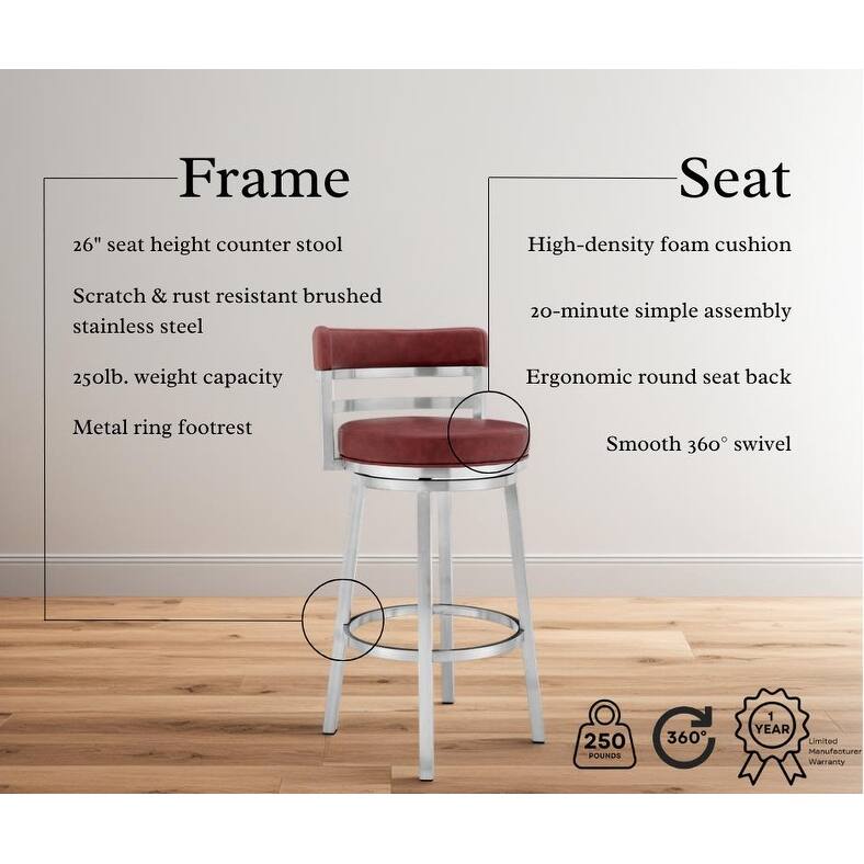 Titana Blue or Red Faux Leather Upholstered Swivel Bar/Counter Stool