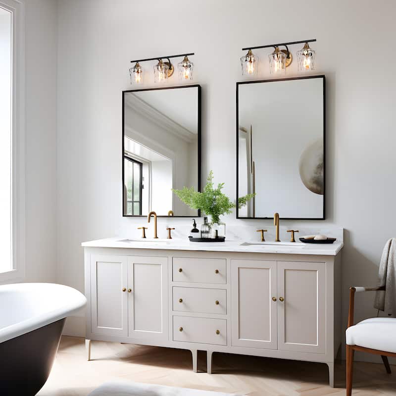 Modern Black Gold Bathroom Vanity Light Hammered Glass Wall Sconces Lamps with 1/2/3/4 Lights