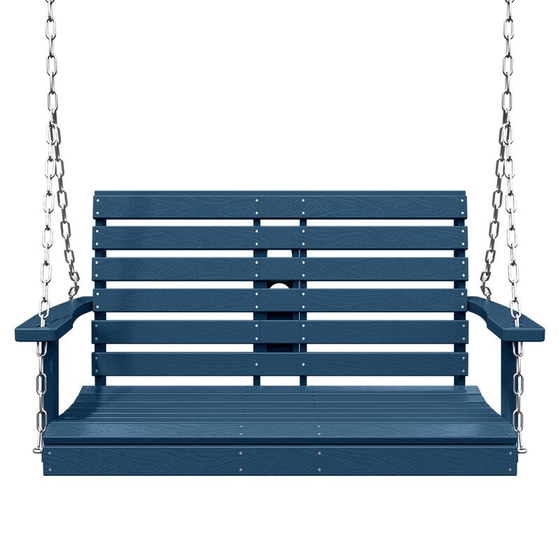 HDPE Plastic Outdoor Porch Swing 2-Person With Chains - Navy Blue