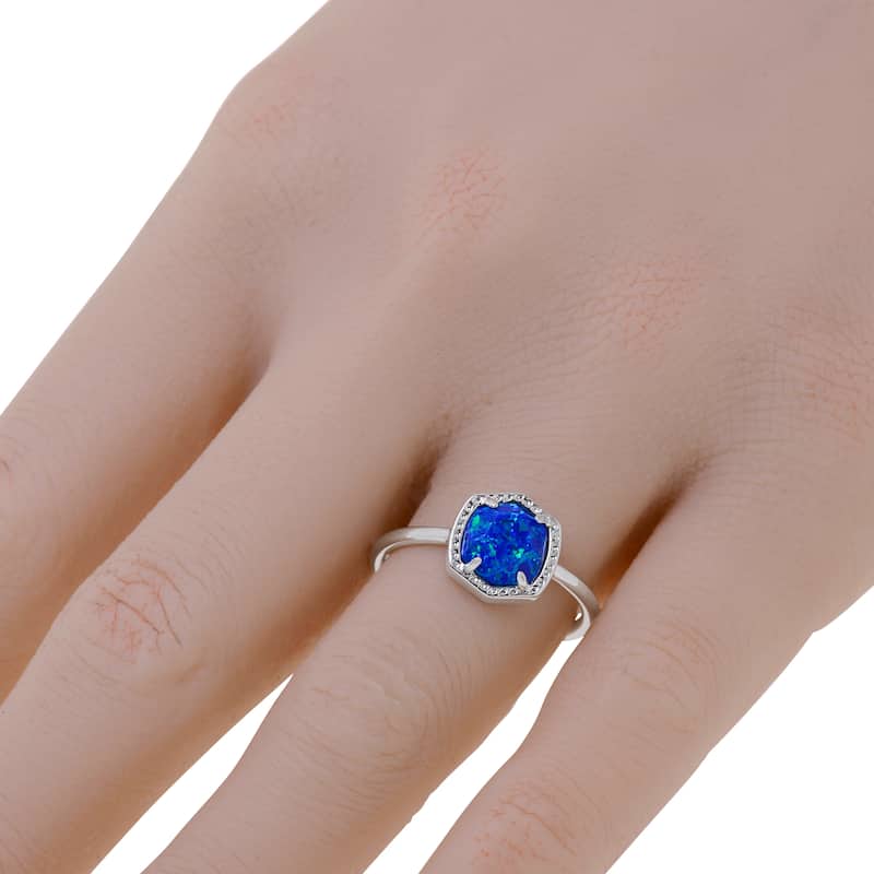 Kendra Scott Davie Rhodium Plated and Royal Blue Kyocera Opal Ring Size 8