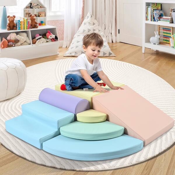slide 2 of 18, 7-Piece Soft Foam Climbing Blocks,Soft Climb& Crawl Playset Indoor Multicolor A