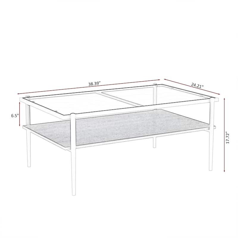 Rectangle Coffee Table with Gray Tempered Glass top and White Legs, Modern Table for Living Room