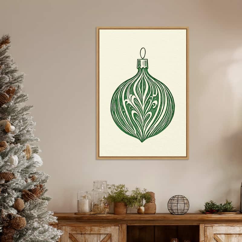 Woodcut Bauble by Pictufy Studio (23 x 33 in.), Framed Canvas Wall Art Print - Sylvie Natural