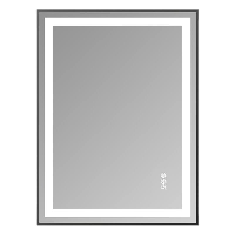 Black LED Bathroom Mirror with Tempered Glass, Anti-Fog and Dimmable - 24x32