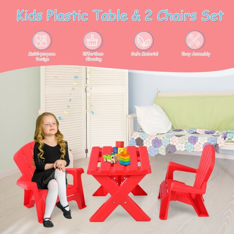 3-Piece Plastic Children Table Chair Set - Table size: 19.5'' x 16'' x 15'