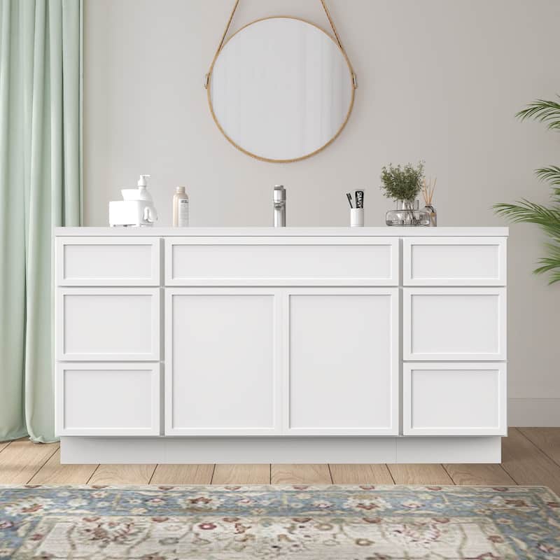 Vanity Art 63" Birch Freestanding Bathroom Vanity Cabinet without Top - White