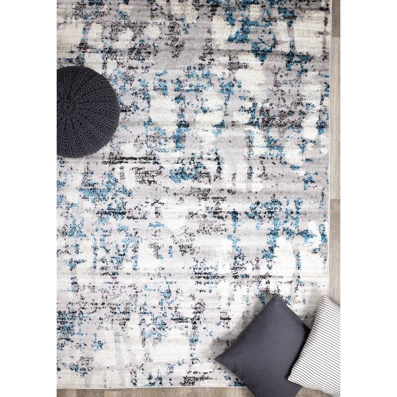 Madrid Collection - Grey Distressed Blue Spackle Rug