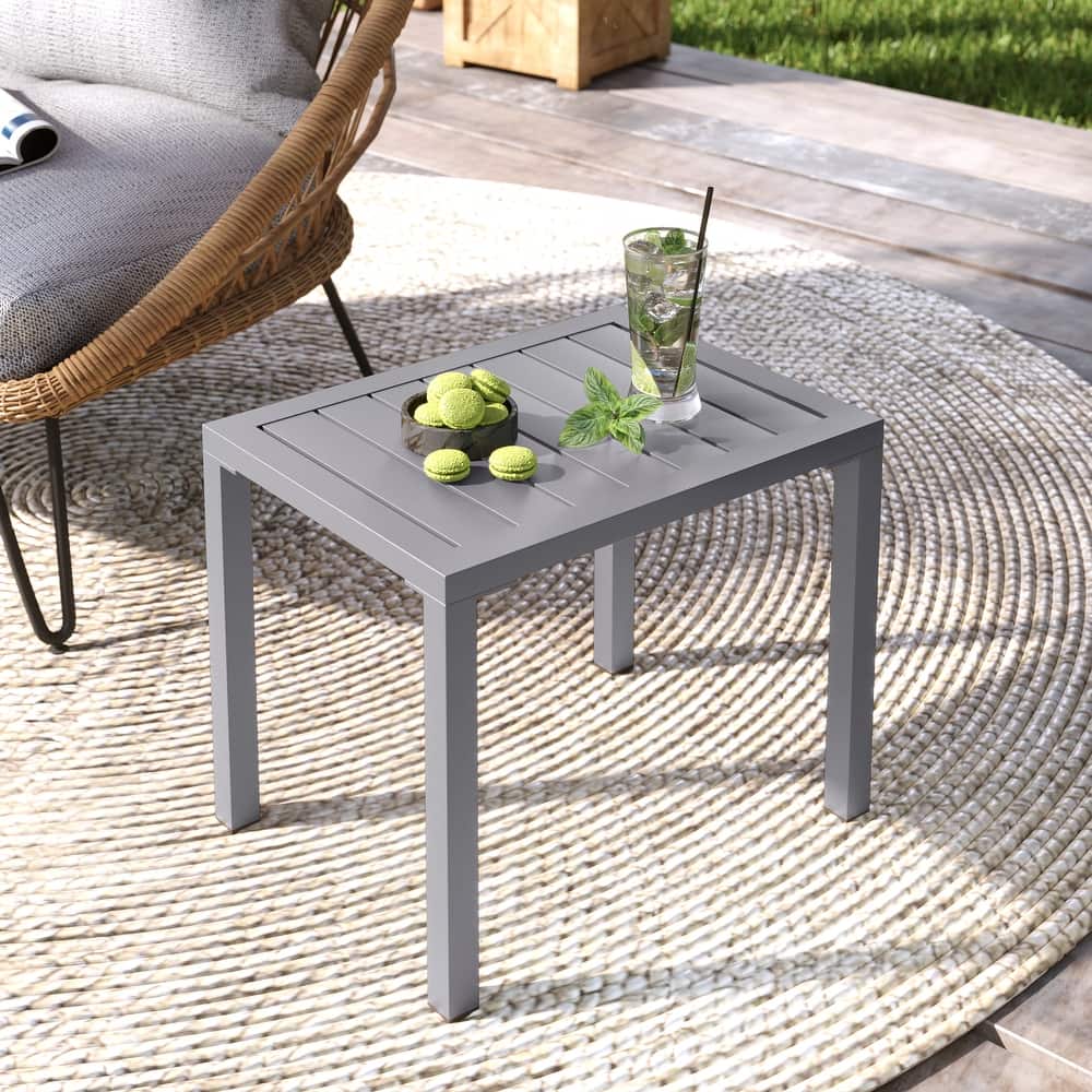 Pellebant Outdoor Aluminum Patio Side Table Rectangular End Table - 18.1 in L* 13.8 in W * 15.7 in H