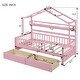 preview thumbnail 12 of 10, Pink Twin Pine House Bed with Roof, Drawers, and Shelf
