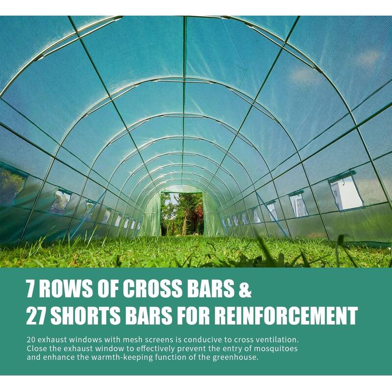 EROMMY Large Walk-in Greenhouse, Portable Greenhouse with 2 Roll-up Zippered Doors&20 Screen Windows, Tunnel Garden Plant