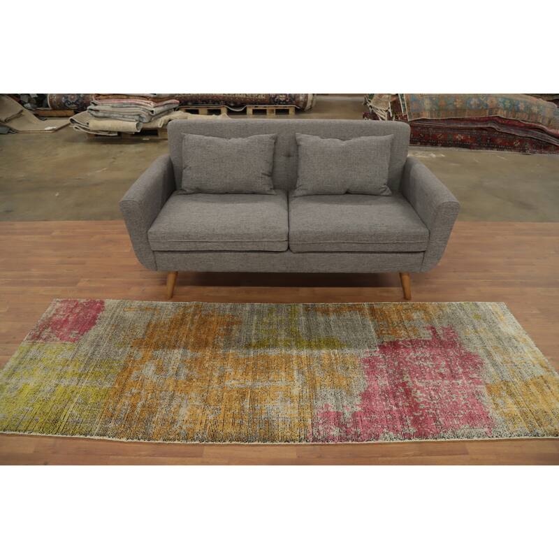 Hand Knotted Oriental Viscose Silk Carpet Modern Abstract Multi-Colored Abstract Runner Rug - 8' 5'' X 2' 10''