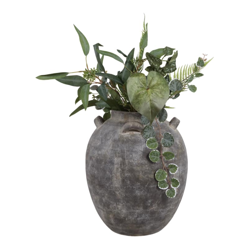 Pottery Terracotta Vase Urn Shaped Side Handle Curved Artisanal Design