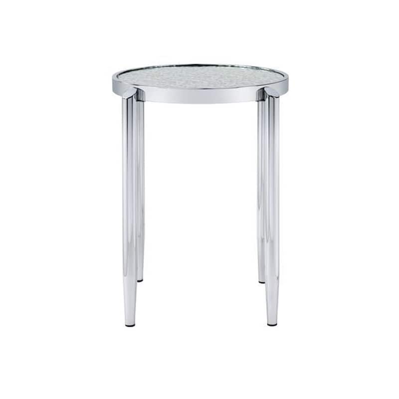 End Table with Tubular Rounded Legs and Frosted Glass Top, Silver