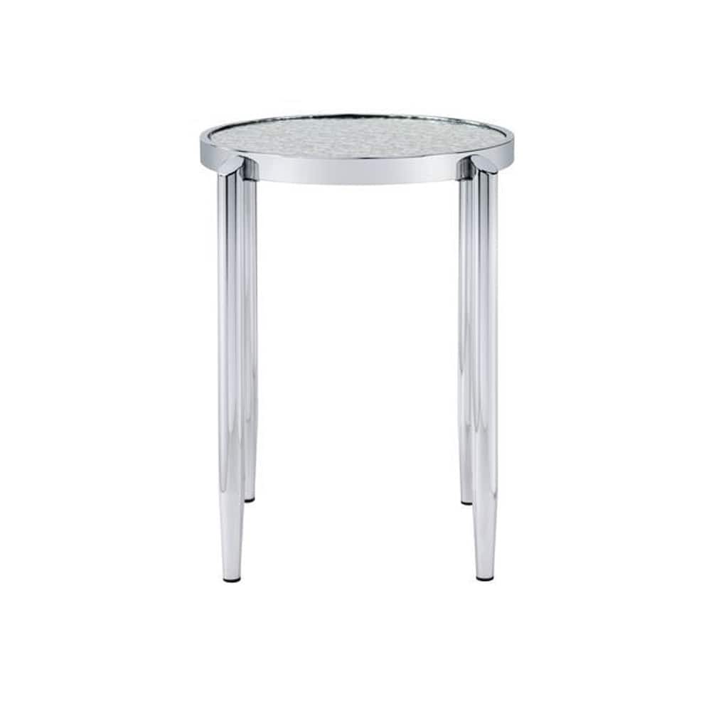 End Table with Tubular Rounded Legs and Frosted Glass Top, Silver