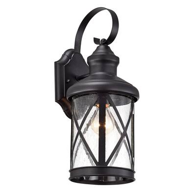 1-Bulb Black Outdoor Wall Lantern Sconce with Seeded Glass - 6.5"x16"x6.5"