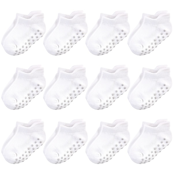 slide 1 of 1, Touched by Nature Toddler Unisex Organic Cotton Socks with Non-Skid Gripper for Fall Resistance, White No-Show 4-6X - White No-Show