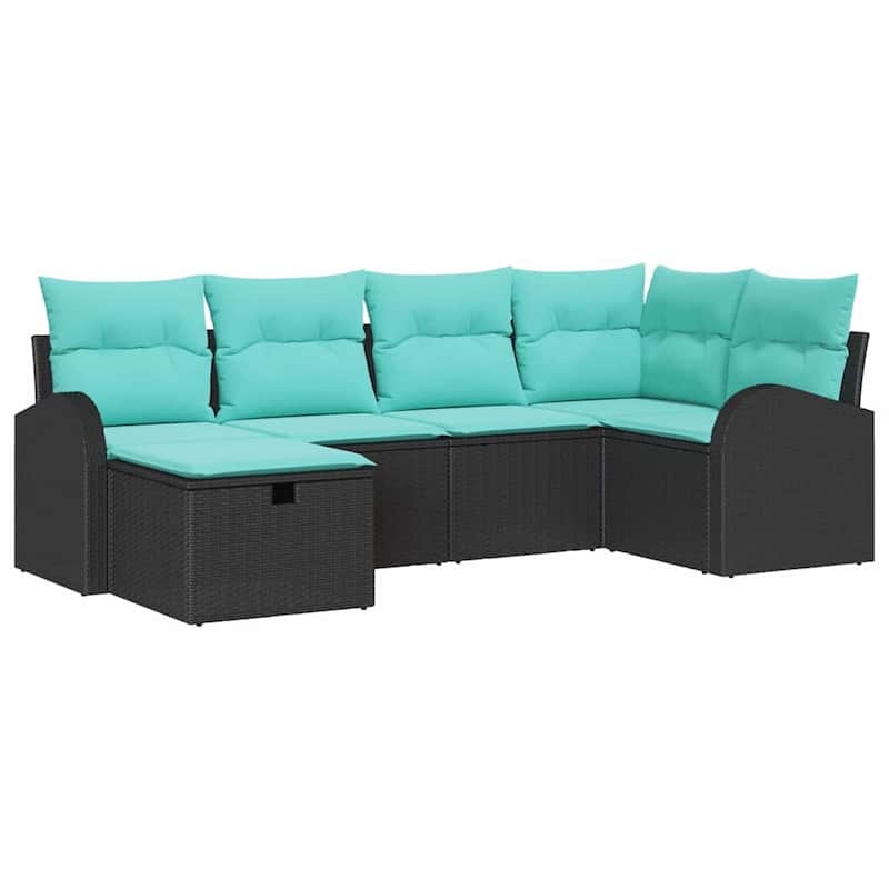 vidaXL 6/7 Piece Garden Sofa Set with Cushions Black Poly Rattan - 92.1×48.8×27.2
