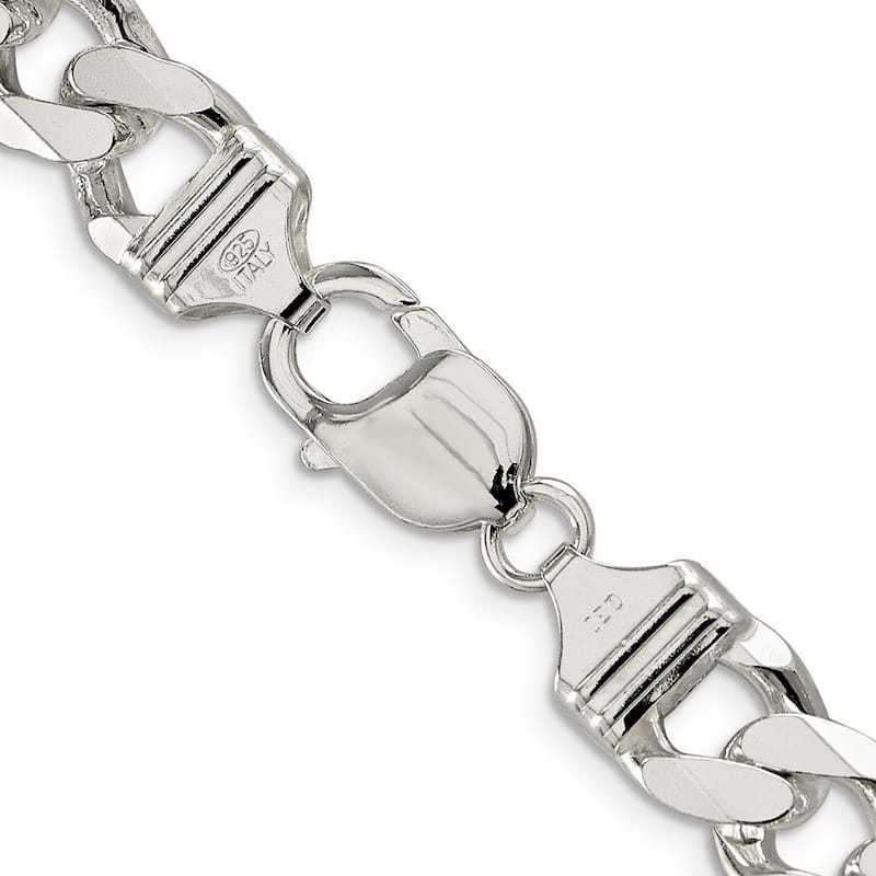 Curata 925 Sterling Silver Solid Polished 10.5mm Pave Curb Chain Anklet 9 Inch Lobster Claw