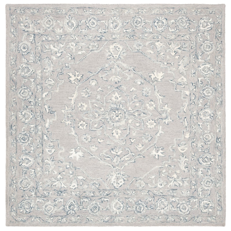 SAFAVIEH Handmade Micro-Loop Torbjorg Wool Rug - 5' Square - Light Grey/Ivory