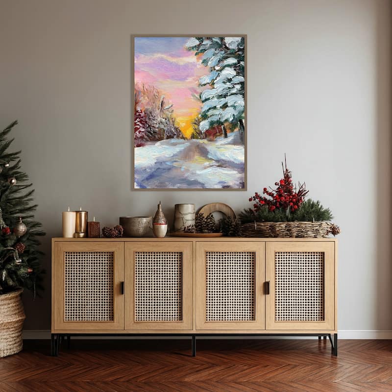 Sunset in Winter by Sandra Iafrate Framed Canvas Wall Art Print - Sylvie Dark Gold