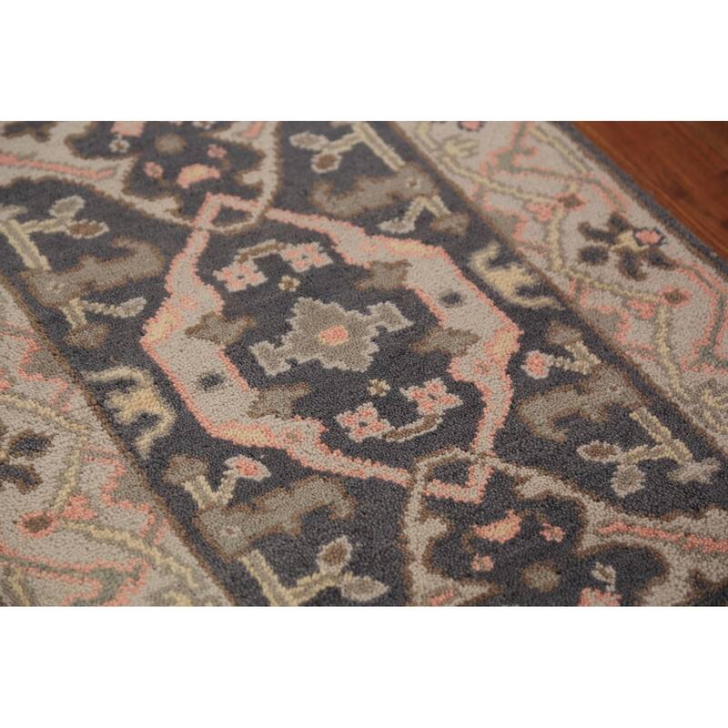 Gray Oushak Indian Runner Rug Handmade Floral Wool Carpet - 2'6"x 7'10"