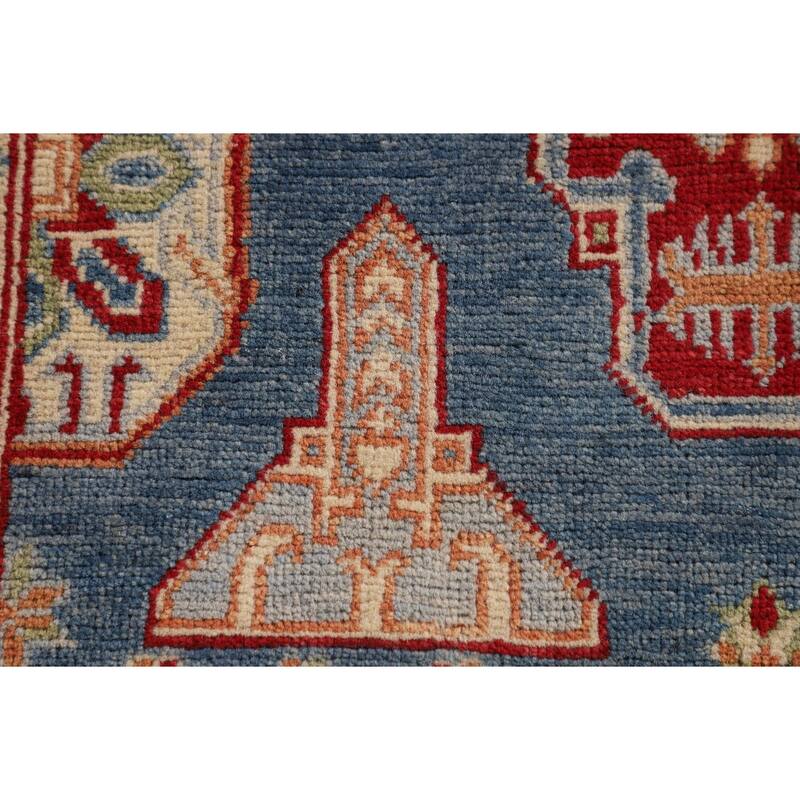 Blue Geometric Kazak Accent Rug Handmade Wool Carpet - 3'2"x 4'8"