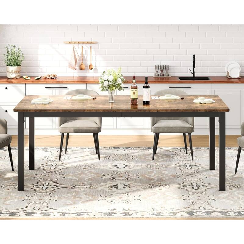 Industrial Dining Table for 8, Wooden Long Dinner Table, Kitchen Table