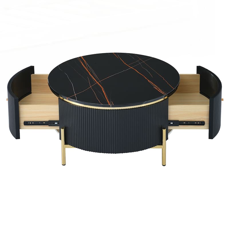 Modern Round Coffee Table with 2 large Drawers