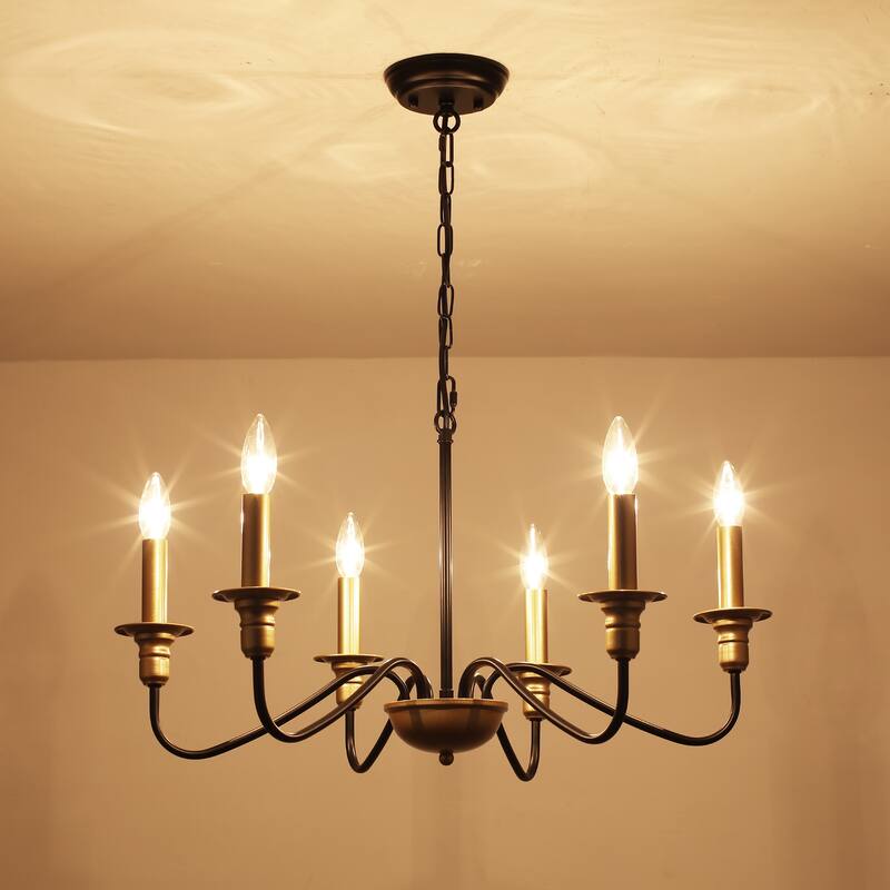 6-Light W25.59" x H72.8" Rustic Dining Area Chandelier for Kitchen