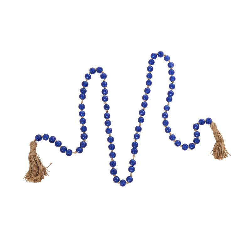 Glass Handmade Round Long Beaded Garland with Tassel with Knotted Brown Jute