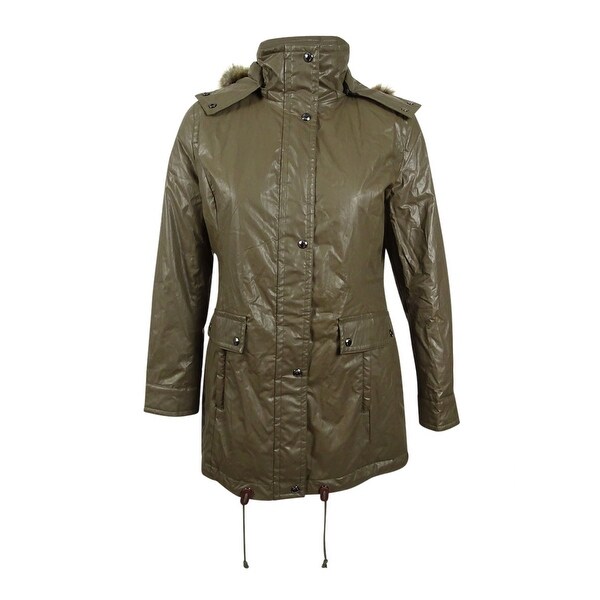 Calvin Klein Women's Faux-Fur-Trim Coated Anorak L, Olive - L. Opens flyout.