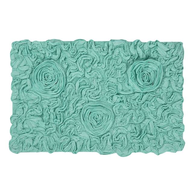 Home Weavers Bellflower Collection Absorbent Cotton Machine Washable Bath Rug 21"x34" - Turquoise
