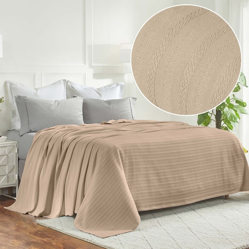 Superior Clara Cotton Textured Striped Lightweight Woven Blanket