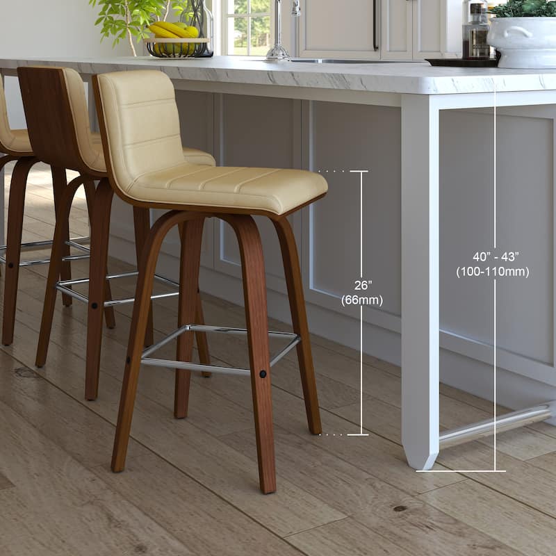 Skara Mid-Century Swivel Counter Stool, Upholstered Counter Height Chair with Bentwood Legs