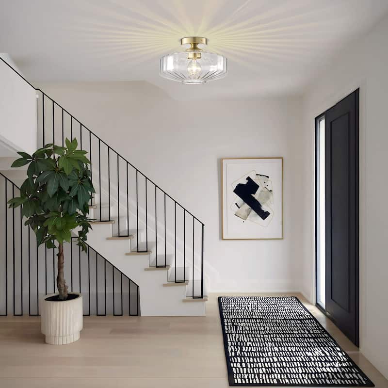 Starsky 1-Light Handcrafted Radiating Texture Art Glass Flush Mount