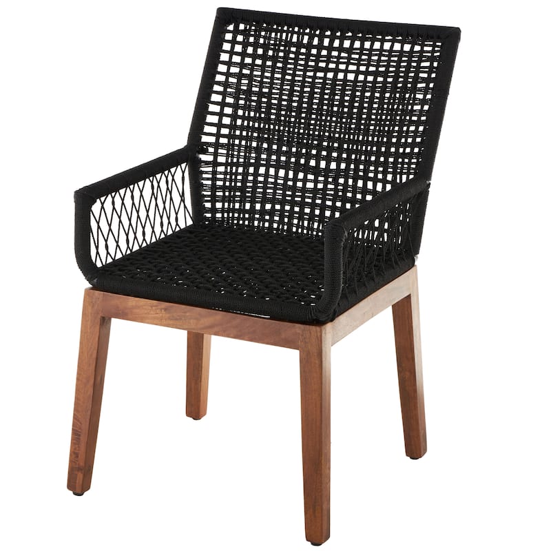 Jute Rope Handmade Woven Accent Chair with Brown Wooden Legs - Black - Roche River Decor - Black - 24"W, 37"H