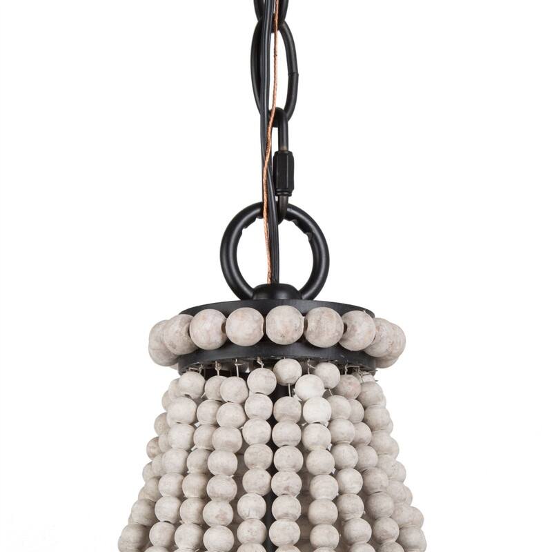 Modern Farmhouse 3-Light Wood Beads Coastal Chandelier - Off-white - 15.5'' L x 15.5'' W x 22'' H