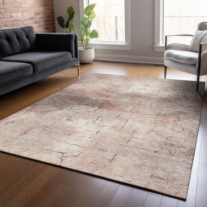Machine Washable Indoor/Outdoor Vintage Bricks Chantille Rug