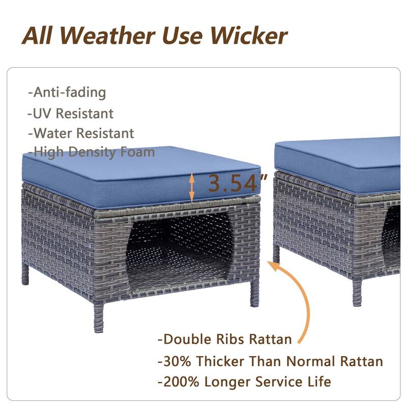 6-piece Wicker Outdoor Patio Furniture Set Swivel Chairs with Ottoman