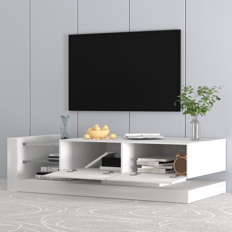 White 71" TV Console with RGB Lights & Storage for TVs Up to 70"