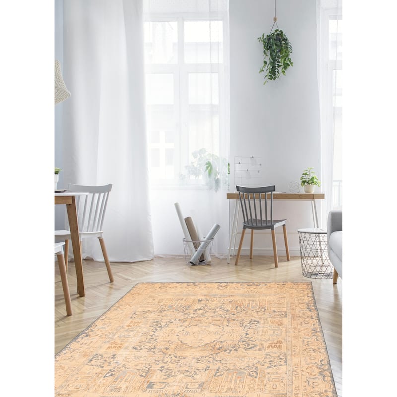 ECARPETGALLERY Hand-knotted Antalya Vintage Beige, Navy Wool Rug - 9'10 x 11'10