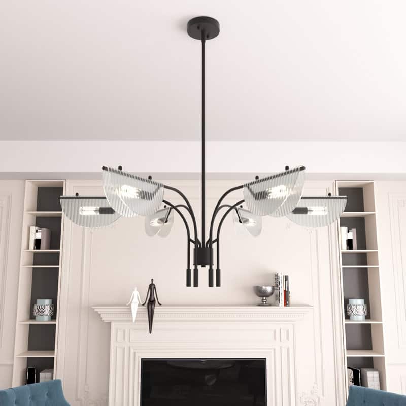 Acroma - 6 Light Black Steel & Glass Dimmable Linear Chandelier - (Clear)/Aged Zinc