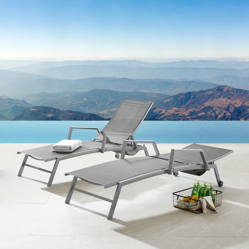 Corvus Sorrento Outdoor Sling Fabric Adjustable Chaise Lounge with Arms