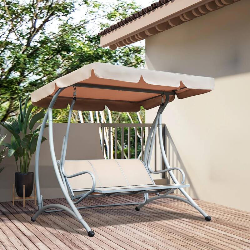 3-Seat Porch Swing, Adjustable Canopy, Breathable Seat, Steel Frame