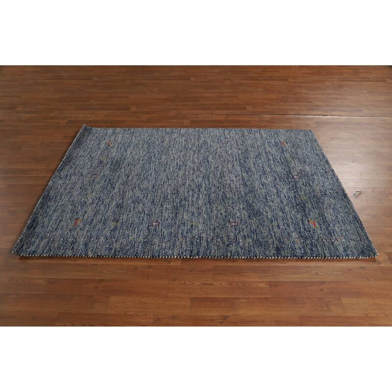 Hand Knotted Oriental 100% Wool Carpet Tribal Stripe Navy Blue & Blues Gabbeh Area Rug - 5' 10'' X 4' 0''