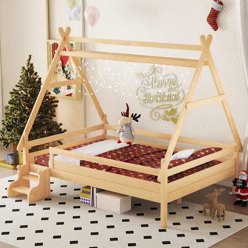 Childlike Fun House-shaped Platform Bed Frame with Low Profile Stairs