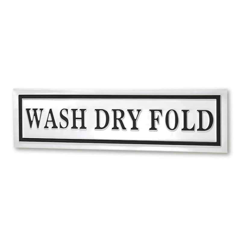 HomeRoots 10" X 36" White And Black Wash Dry Fold Metal Wall Decor