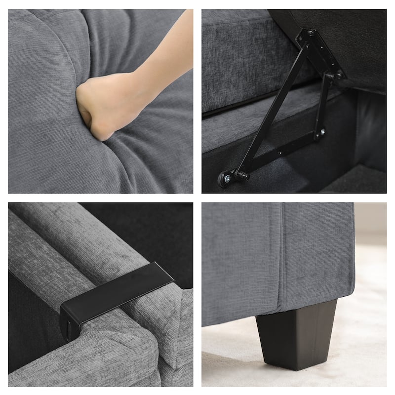 Chenille Storage Sofa, 3 Seats with a Removable Ottoman